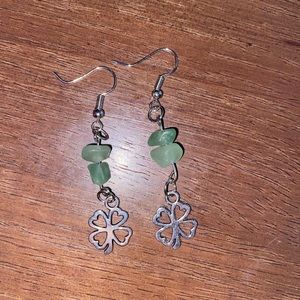 Handmade Earrings Green Gemstones with Clover